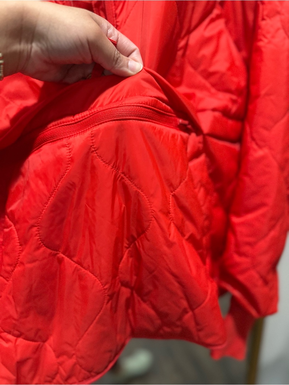 Quilted Oversized Packable Half Zip Pullover Jacket - Red Orange - Picture 9 of 16